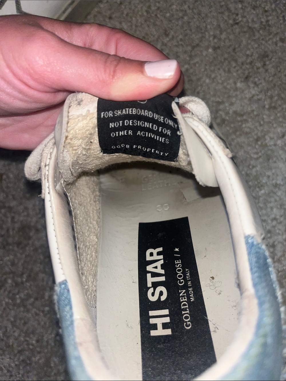 Golden Goose White Leather Sneakers with Blue Heel and Star Accent - Picture 5 of 7